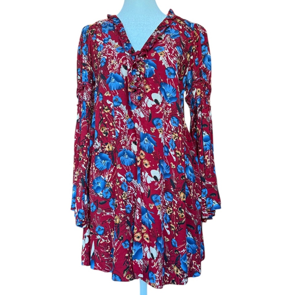 Umgee Red & Blue Floral Mini Dress Sz S